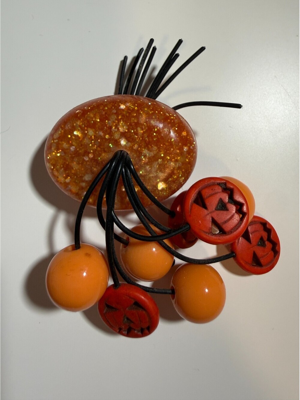 Pumpkin Orange Confetti Brooch - Luxulite Fakelite Jack O Lantern Halloween Pin